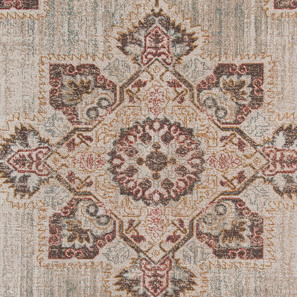 2' X 3' Beige and Rust Medallion Power Loom Area Rug