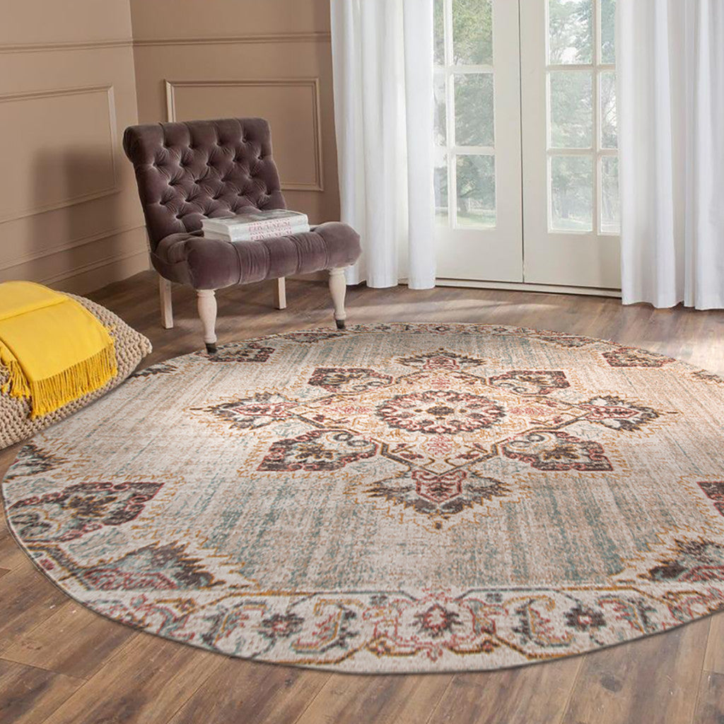 2' X 3' Beige and Rust Medallion Power Loom Area Rug