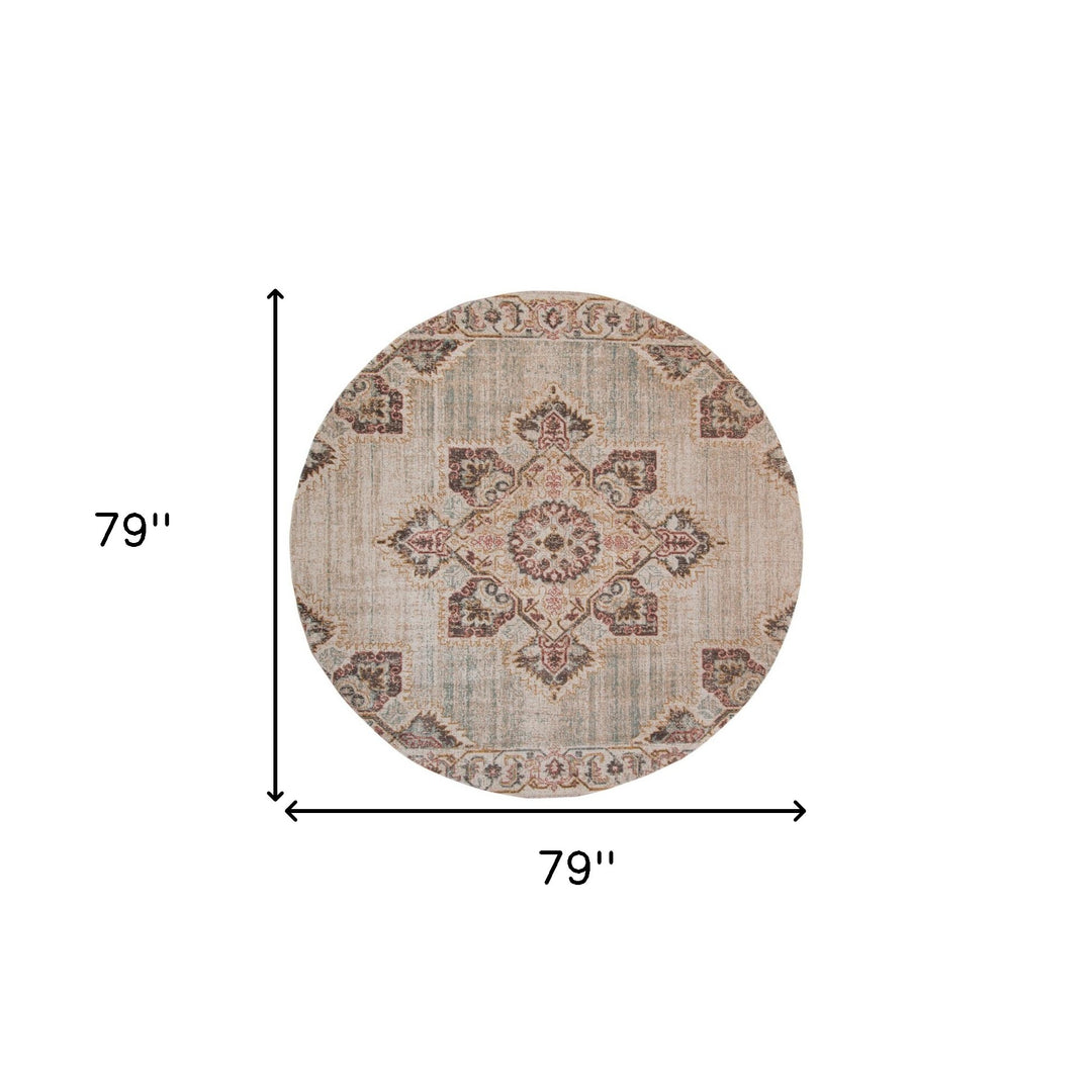 2' X 3' Beige and Rust Medallion Power Loom Area Rug