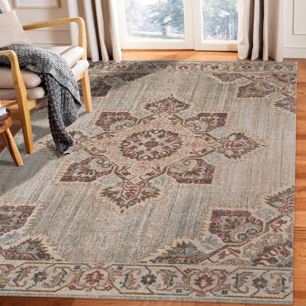 2' X 3' Beige and Rust Medallion Power Loom Area Rug