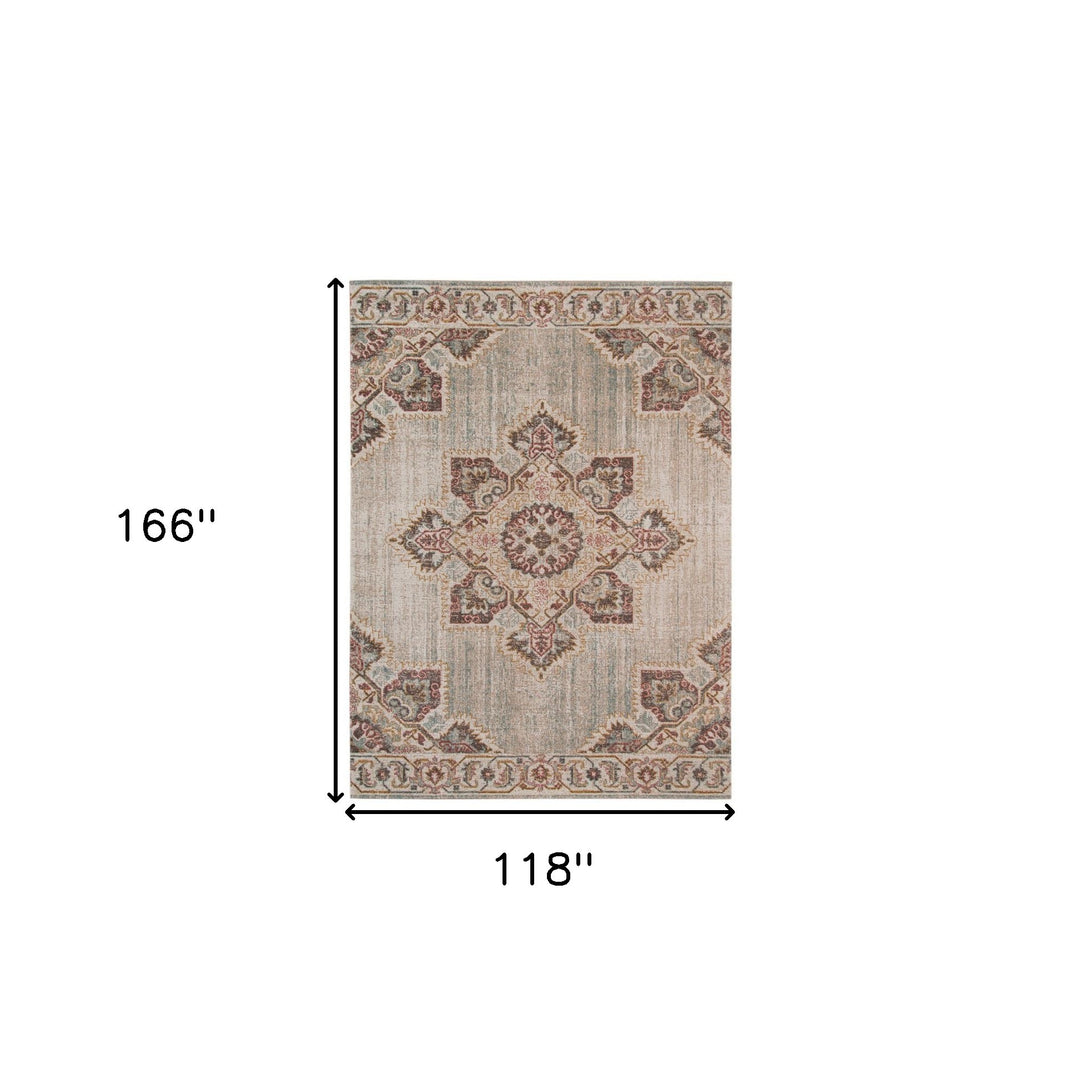 2' X 3' Beige and Rust Medallion Power Loom Area Rug