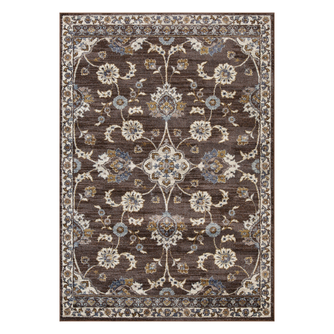 10' Ivory Blue and Brown Floral Power Loom Runner Rug