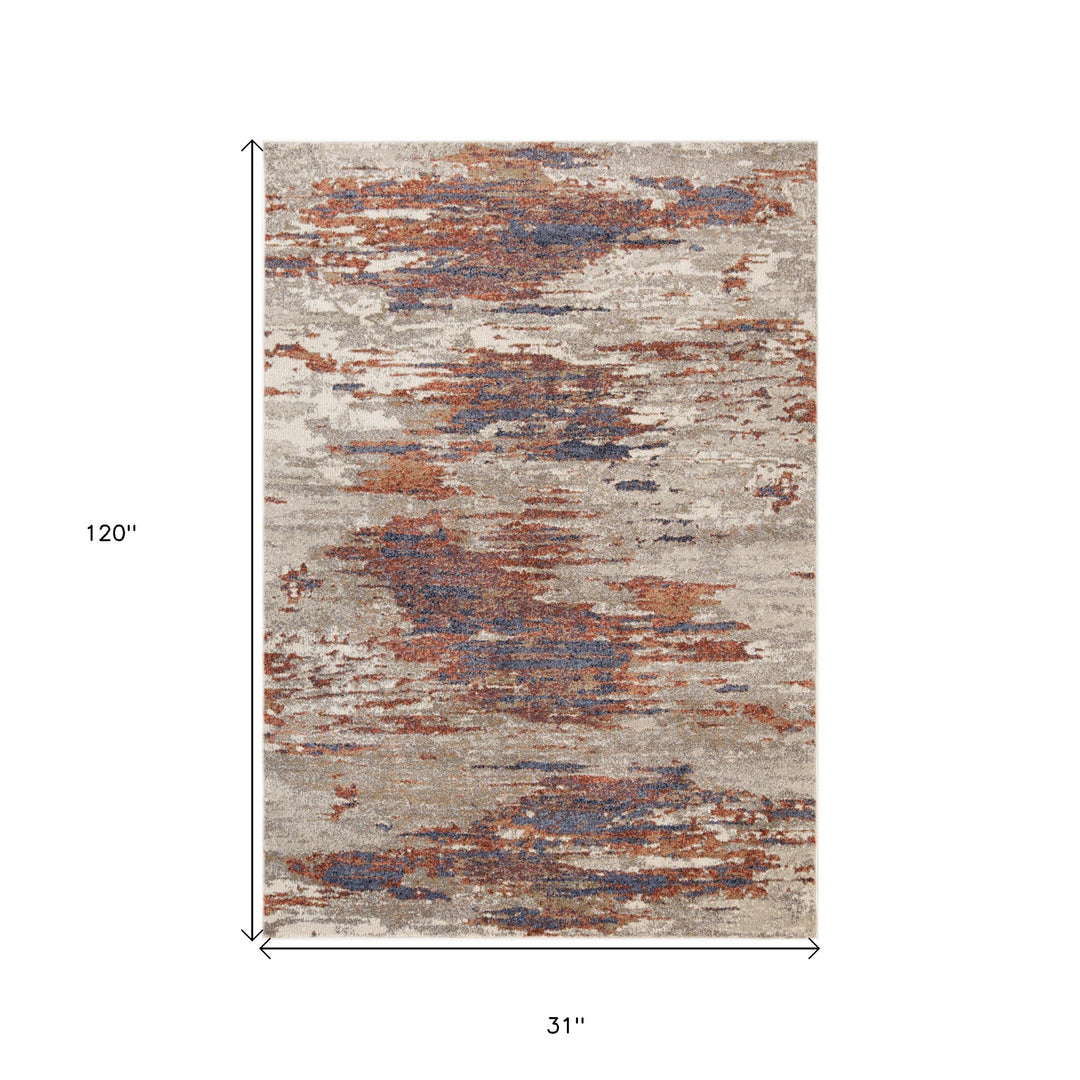 2' X 3' Beige Rust and Blue Abstract Power Loom Area Rug