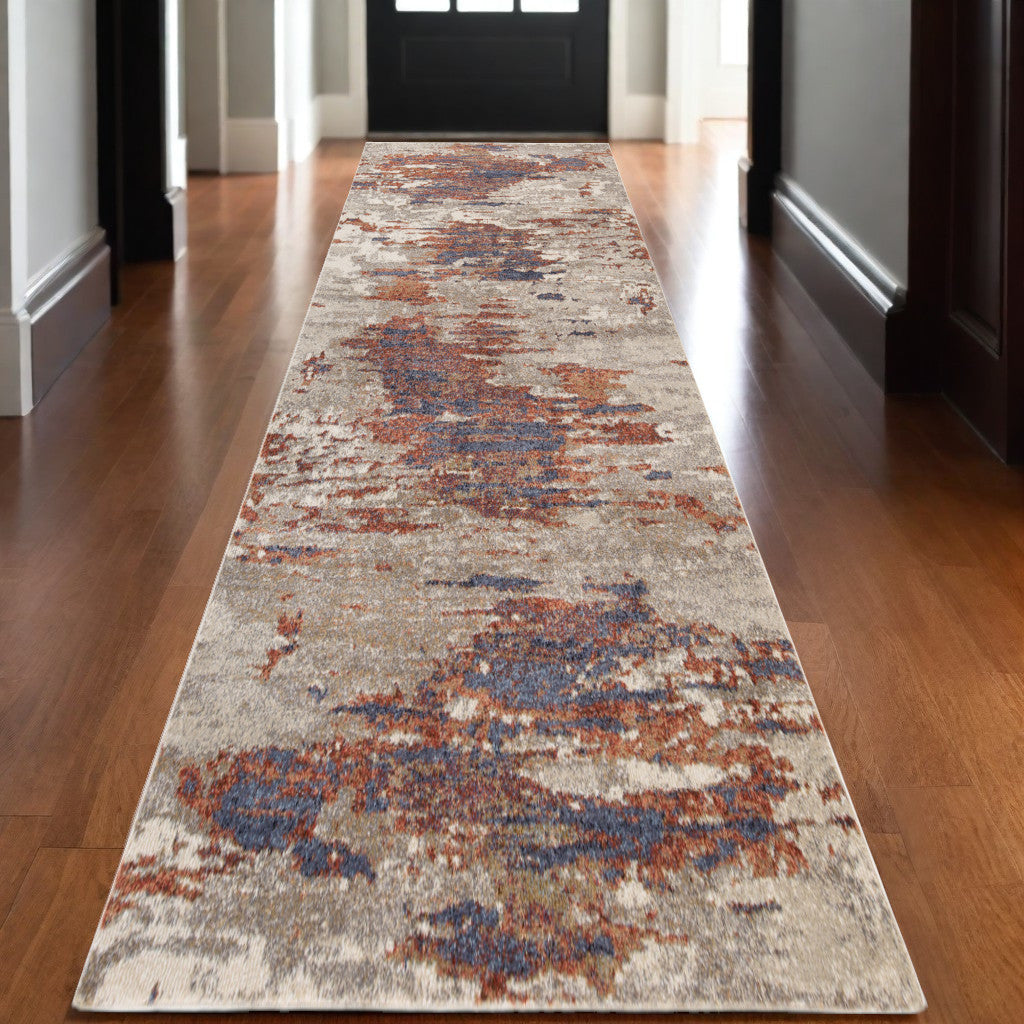 2' X 3' Beige Rust and Blue Abstract Power Loom Area Rug