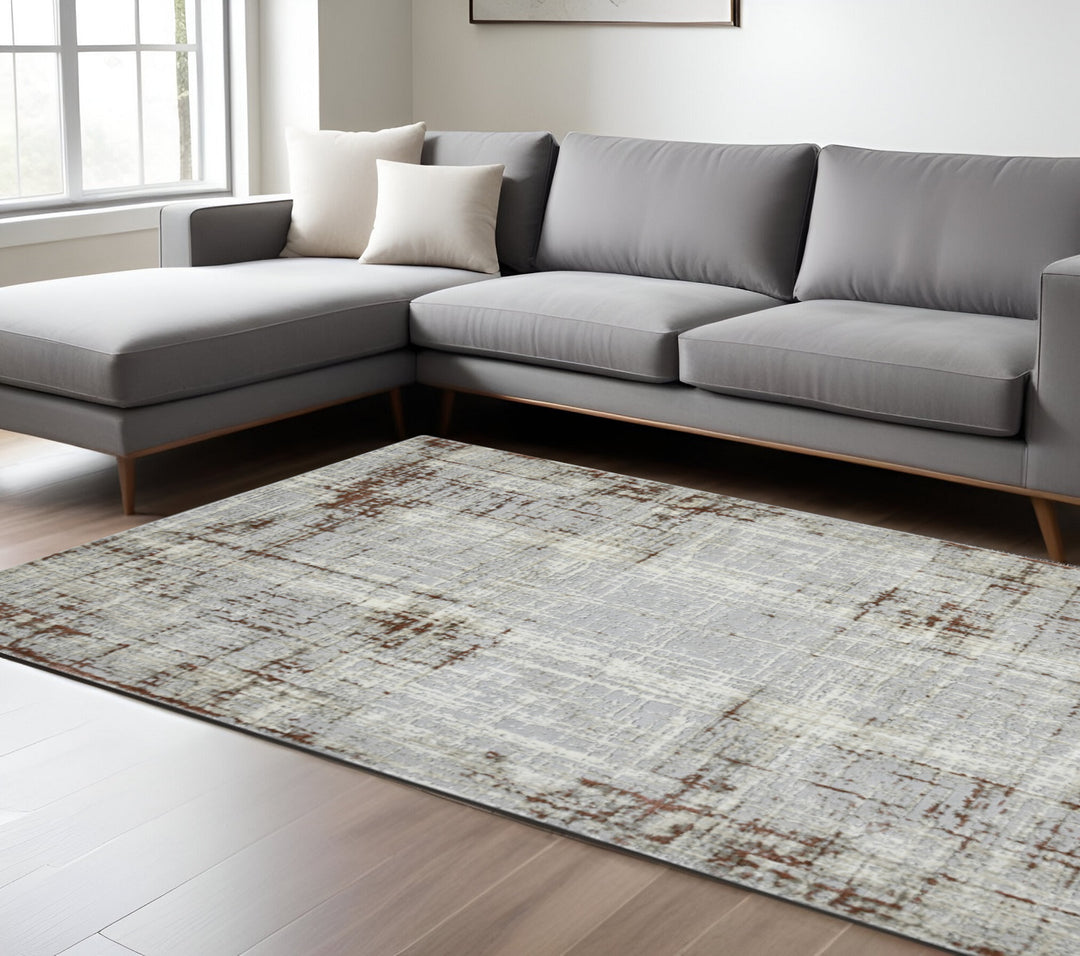 10' Ivory Blue and Gray Abstract Power Loom Runner Rug