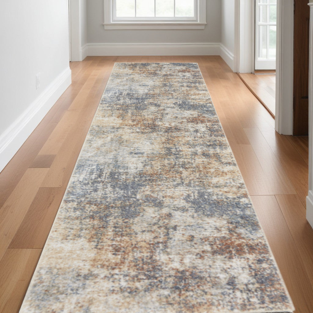 10' Runner Cream Abstract Power Loom Runner Rug