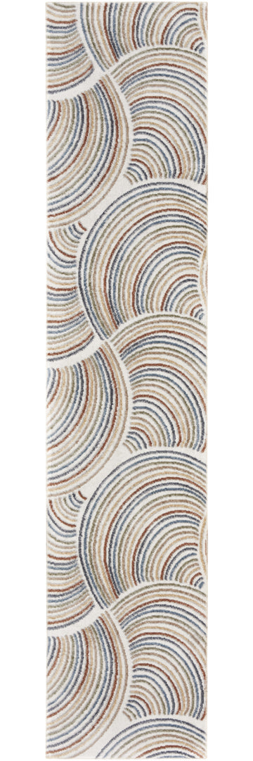 10' Runner Blue and Ivory Abstract Power Loom Washable Runner Rug