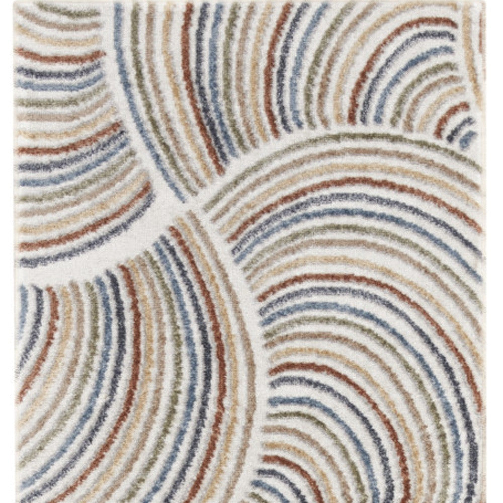 10' Runner Blue and Ivory Abstract Power Loom Washable Runner Rug