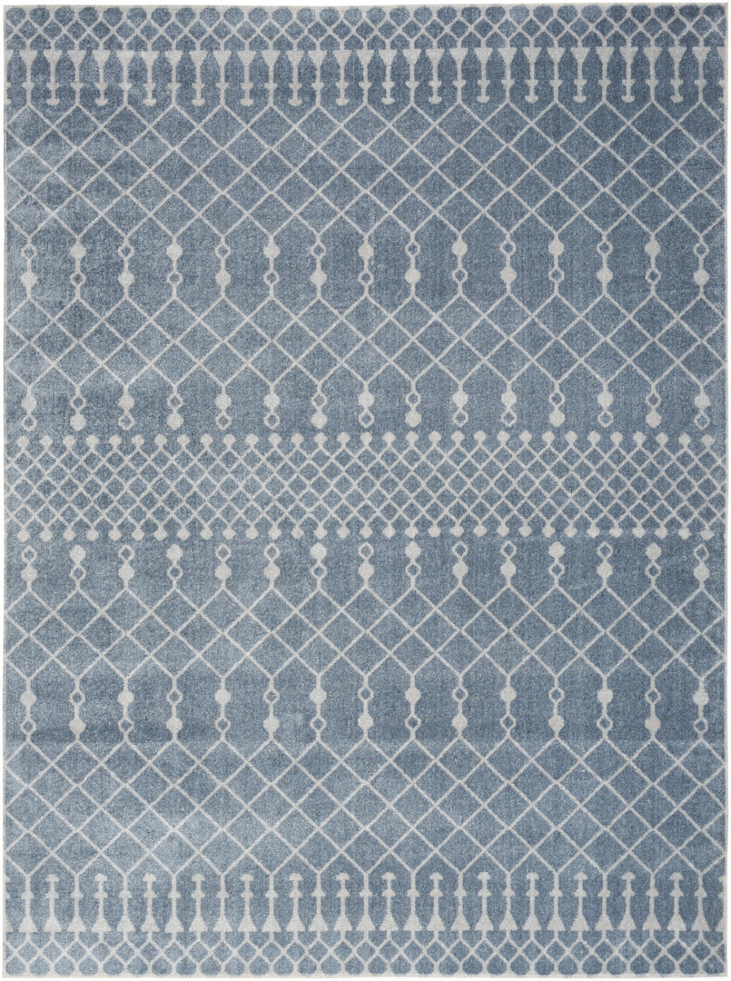 5' X 7' Blue and Ivory Abstract Power Loom Washable Area Rug