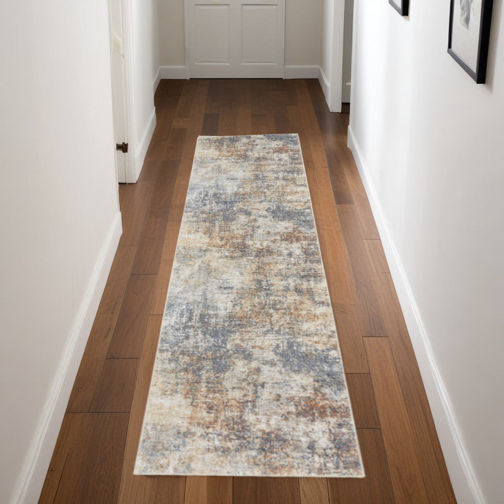 8' Runner Cream Abstract Power Loom Runner Rug