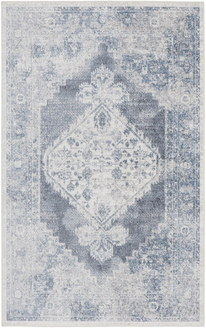 8' X 10' Blue and Ivory Abstract Power Loom Washable Area Rug