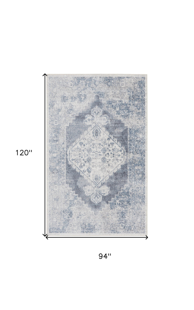 8' X 10' Blue and Ivory Abstract Power Loom Washable Area Rug