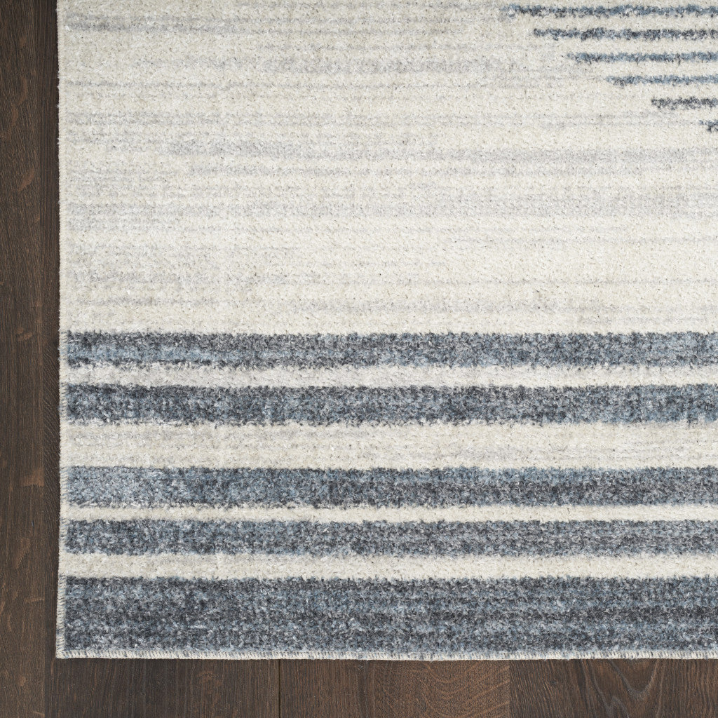 10' Runner Blue and Ivory Geometric Power Loom Washable Runner Rug