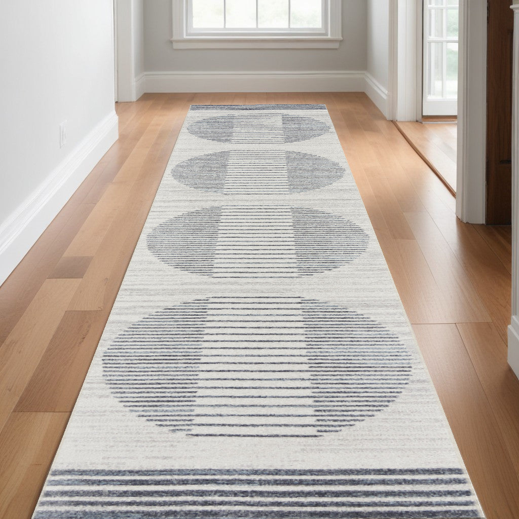 10' Runner Blue and Ivory Geometric Power Loom Washable Runner Rug