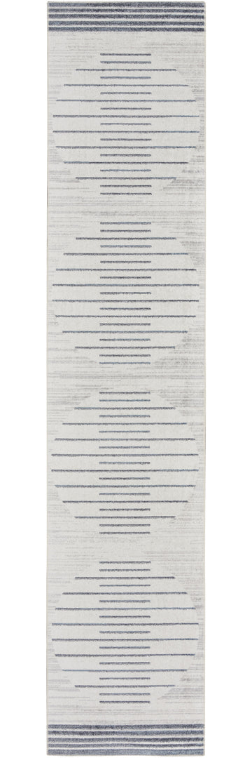 10' Runner Blue and Ivory Geometric Power Loom Washable Runner Rug