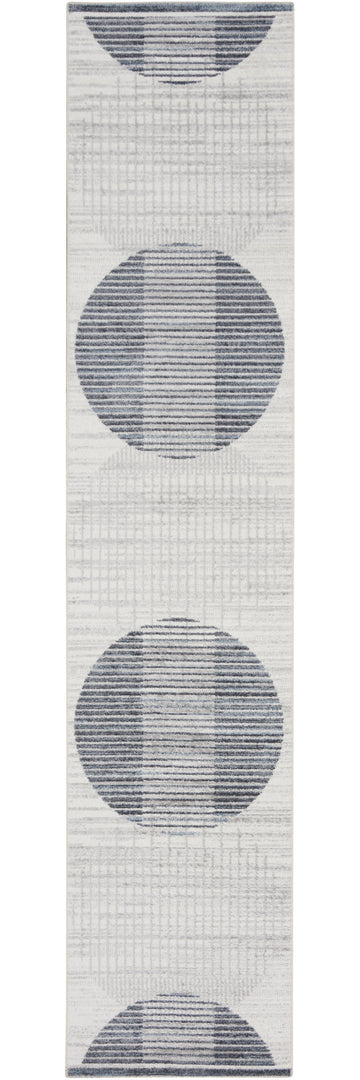 10' Runner Blue and Ivory Geometric Power Loom Washable Runner Rug