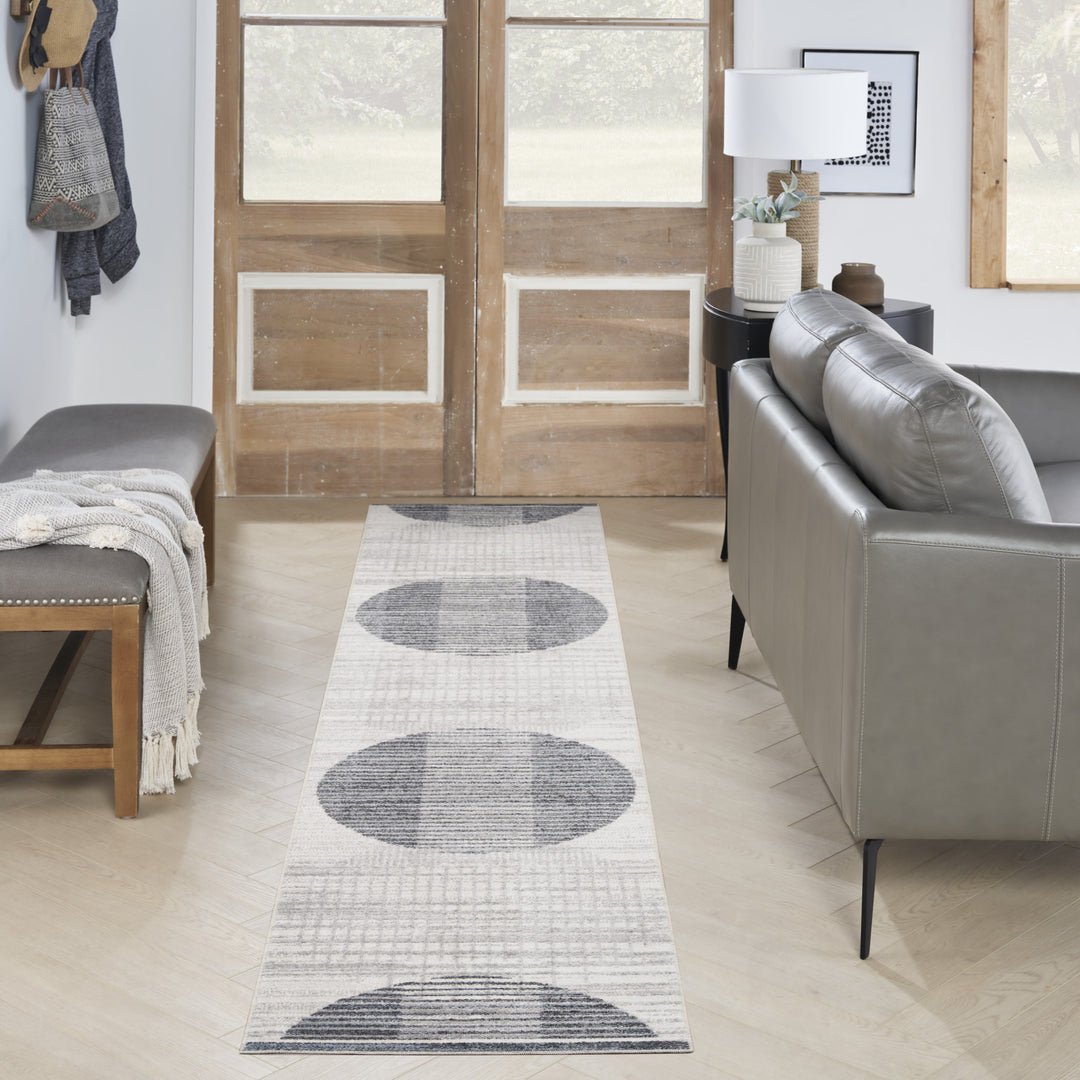 12' Runner Blue and Ivory Geometric Power Loom Washable Runner Rug