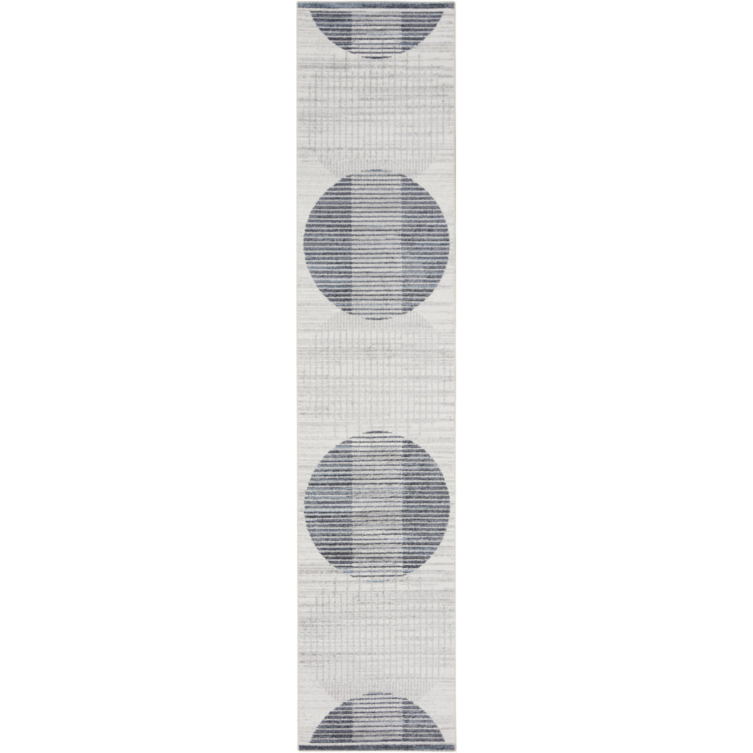 12' Runner Blue and Ivory Geometric Power Loom Washable Runner Rug