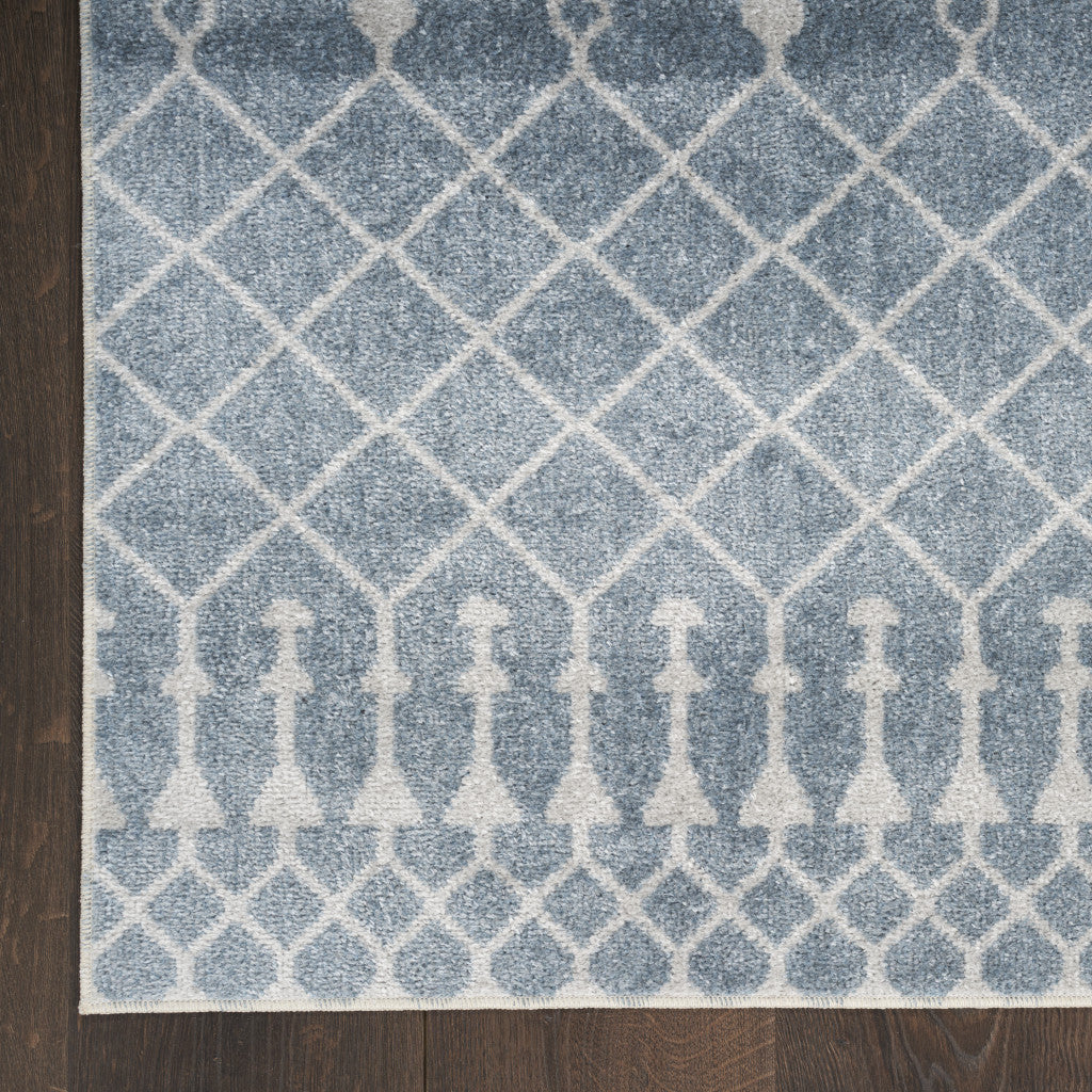 10' Runner Blue and Ivory Moroccan Power Loom Washable Runner Rug