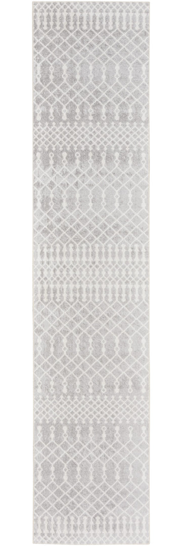 10' Runner Gray and Ivory Moroccan Power Loom Washable Runner Rug