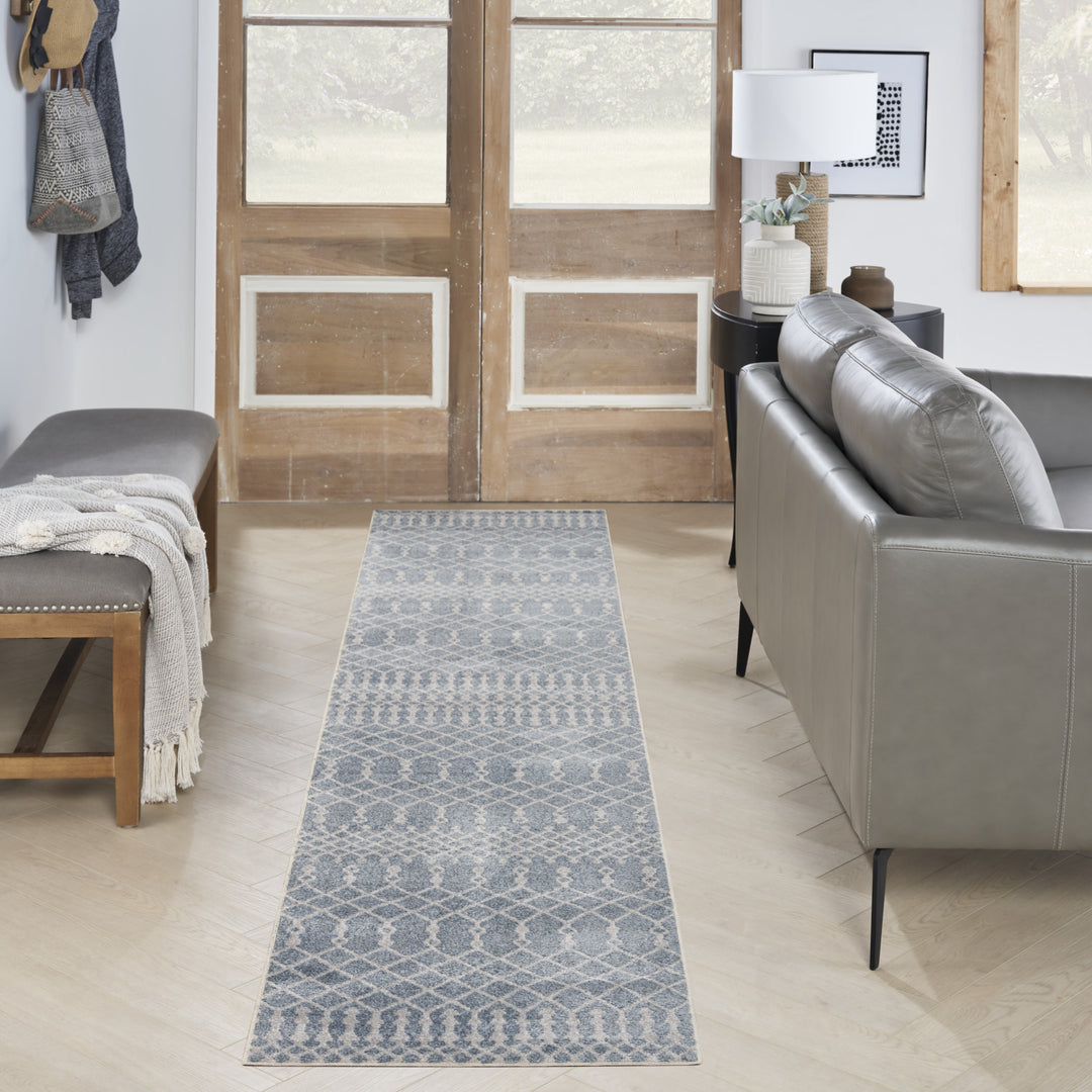 12' Runner Blue Moroccan Power Loom Runner Rug