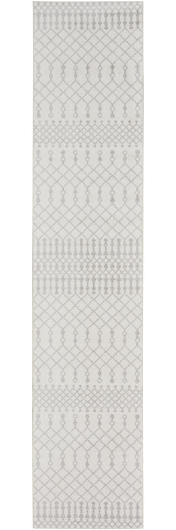 12' Runner Gray and Ivory Moroccan Power Loom Washable Runner Rug