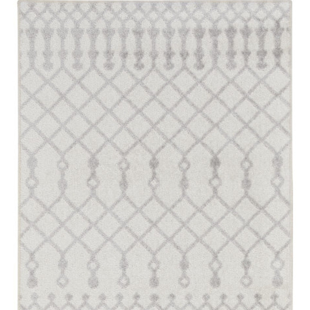 12' Runner Gray and Ivory Moroccan Power Loom Washable Runner Rug