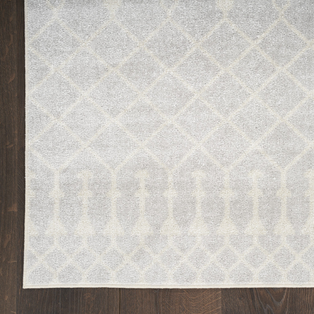 12' Runner Gray and Ivory Moroccan Power Loom Washable Runner Rug