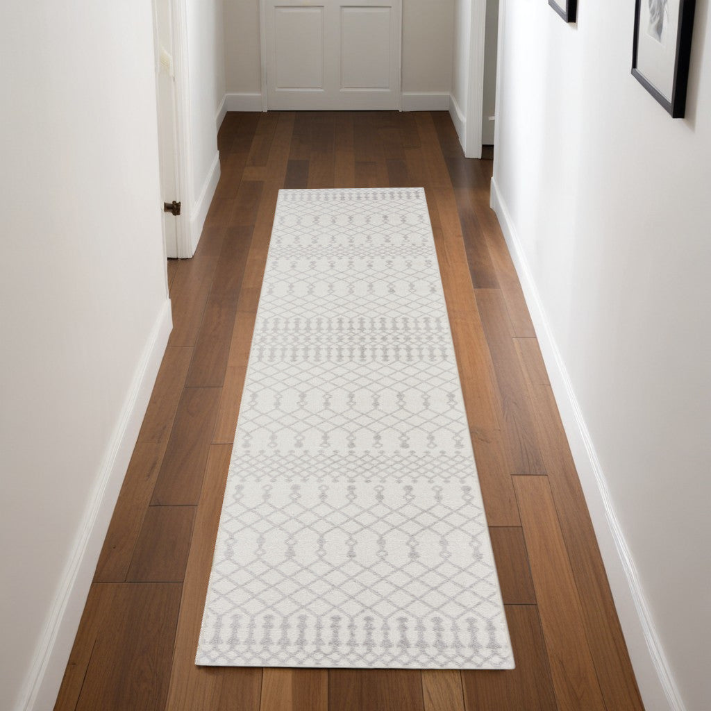 8' Runner Cream Moroccan Power Loom Runner Rug