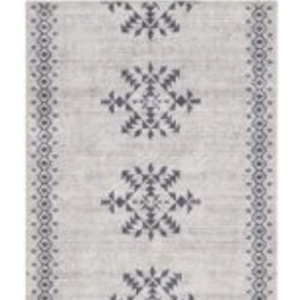 10' Runner Gray Geometric Power Loom Washable Runner Rug