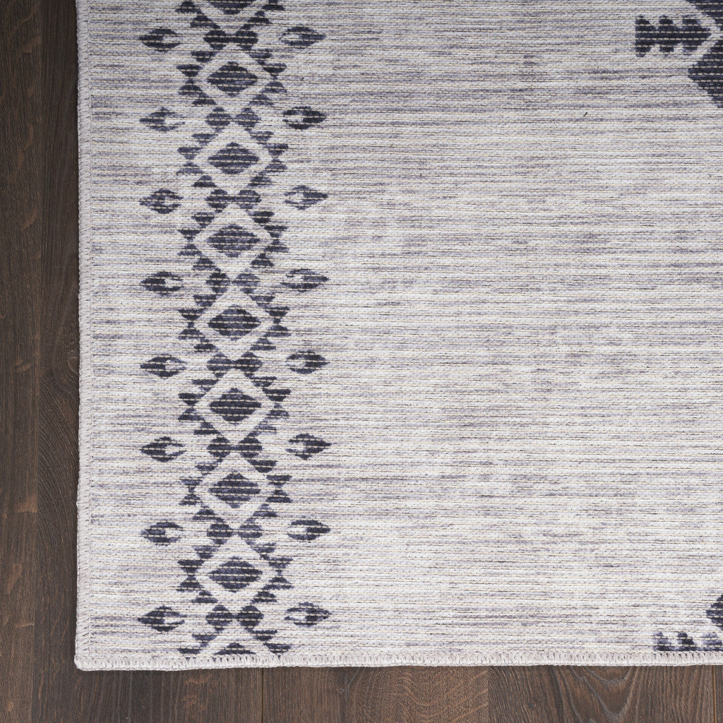 10' Runner Gray Geometric Power Loom Washable Runner Rug