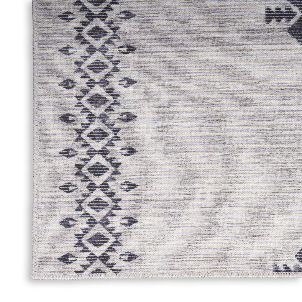 10' Runner Gray Geometric Power Loom Washable Runner Rug