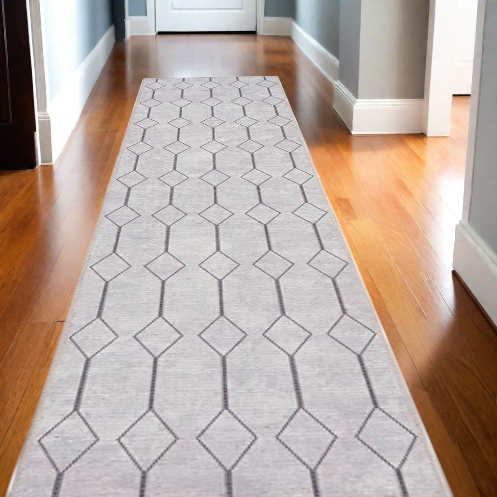 10' Runner Cream Geometric Power Loom Washable Runner Rug