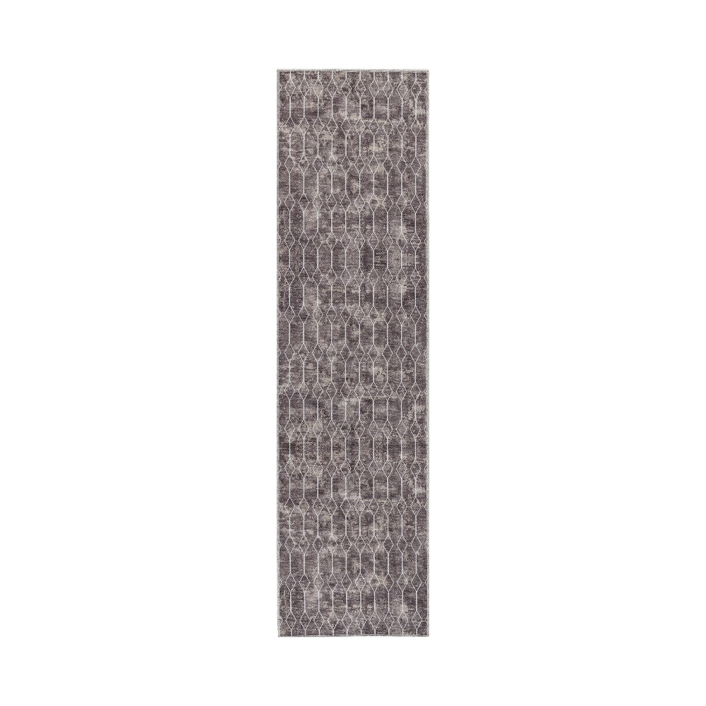 10' Runner Brown Geometric Power Loom Washable Runner Rug