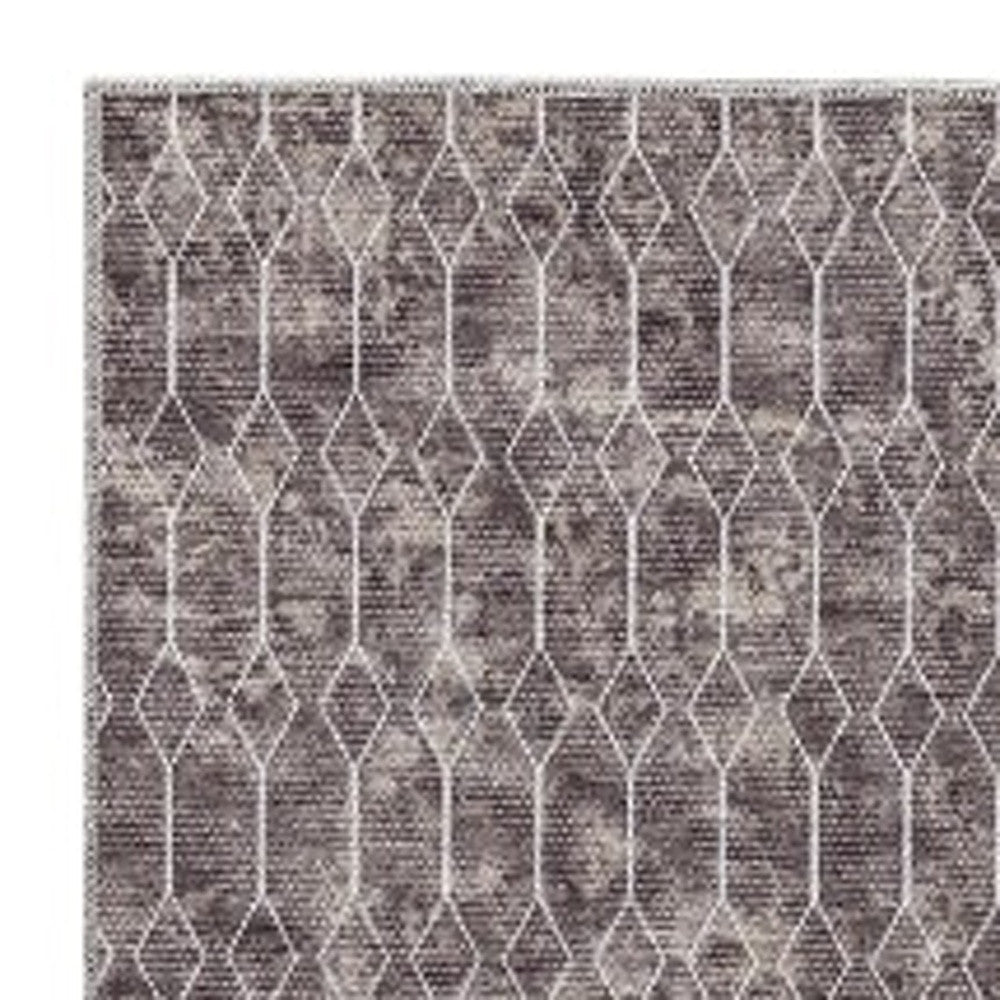 10' Runner Brown Geometric Power Loom Washable Runner Rug