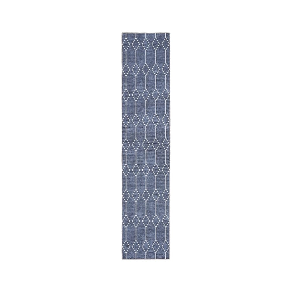 10' Runner Blue Geometric Power Loom Washable Runner Rug