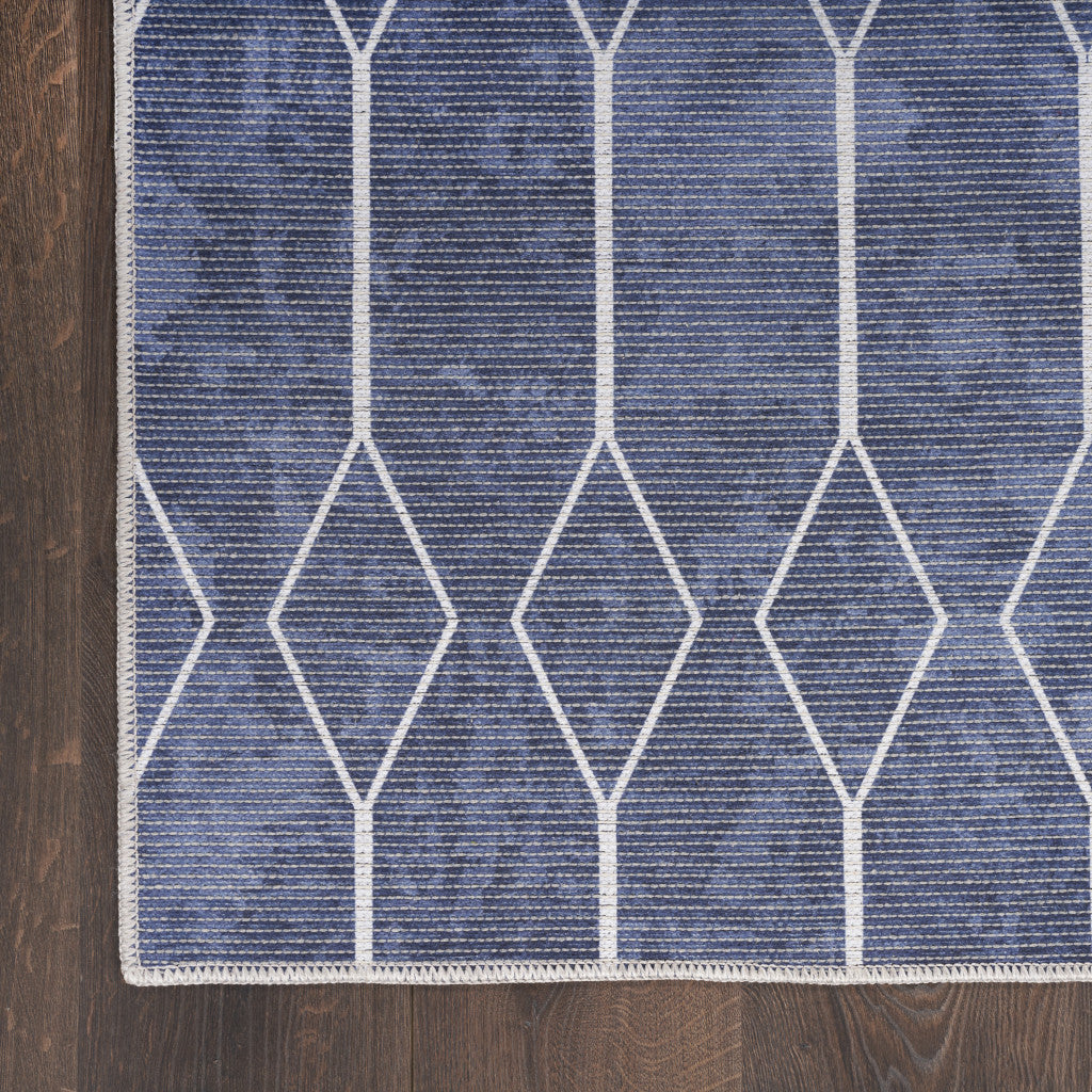 10' Runner Blue Geometric Power Loom Washable Runner Rug