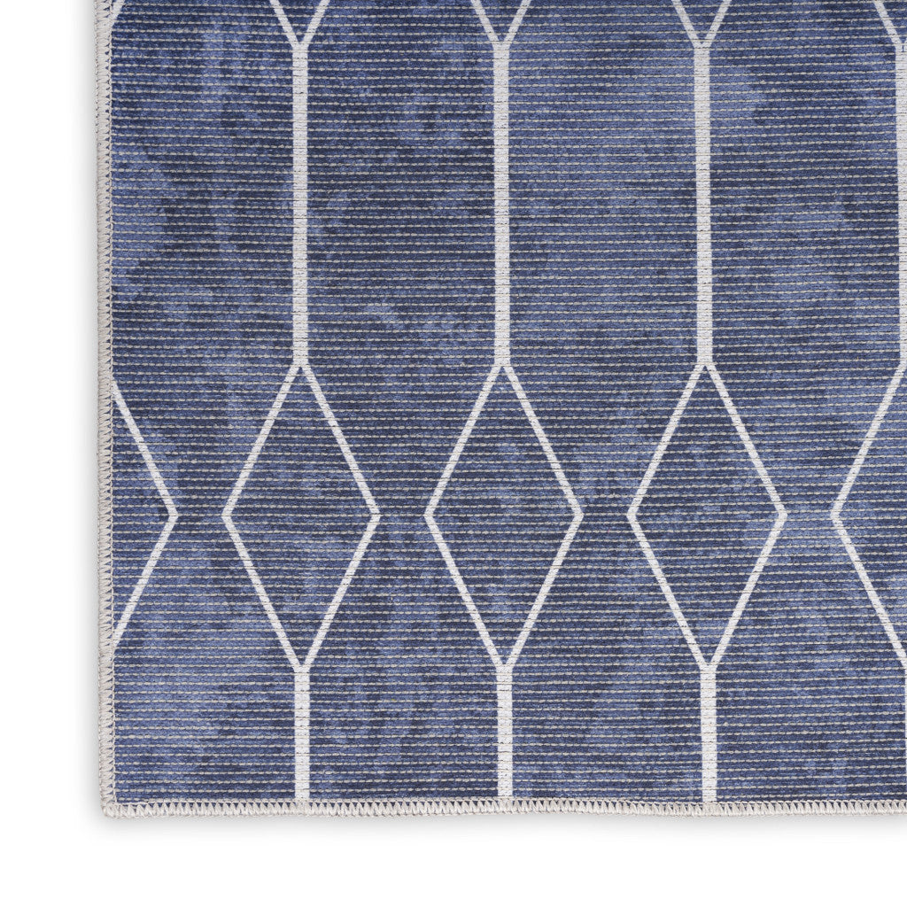 10' Runner Blue Geometric Power Loom Washable Runner Rug