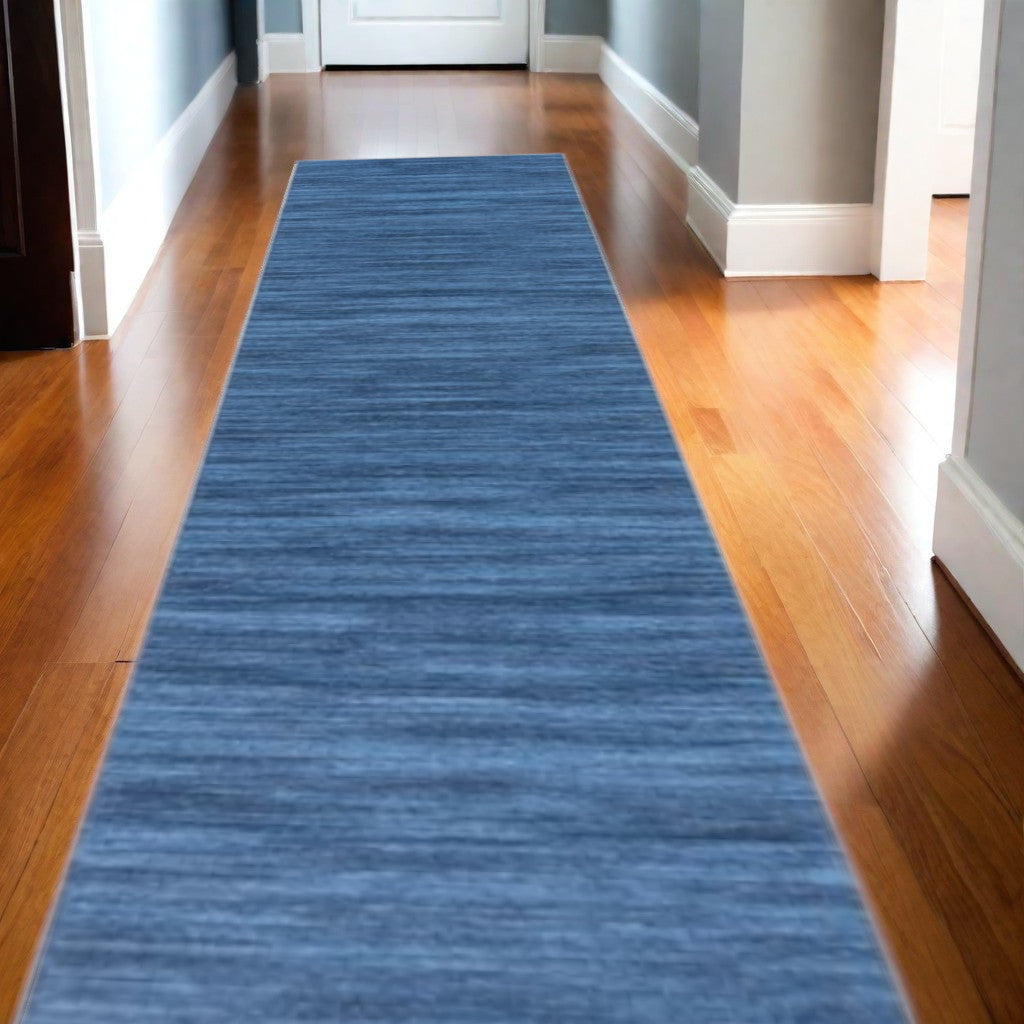 10' Runner Blue Abstract Power Loom Washable Non Skid Runner Rug