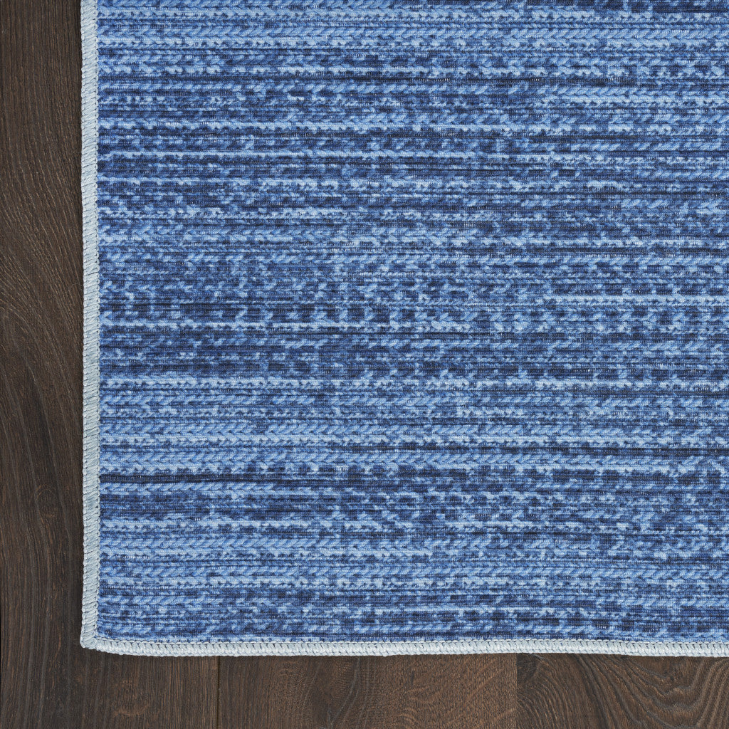 10' Runner Blue Abstract Power Loom Washable Non Skid Runner Rug