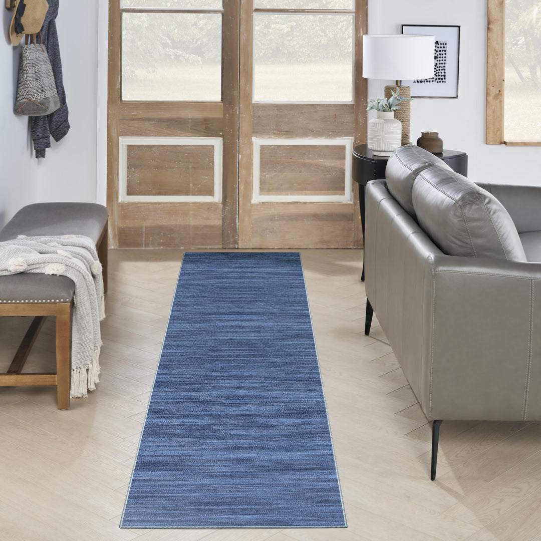 10' Runner Blue Abstract Power Loom Washable Non Skid Runner Rug