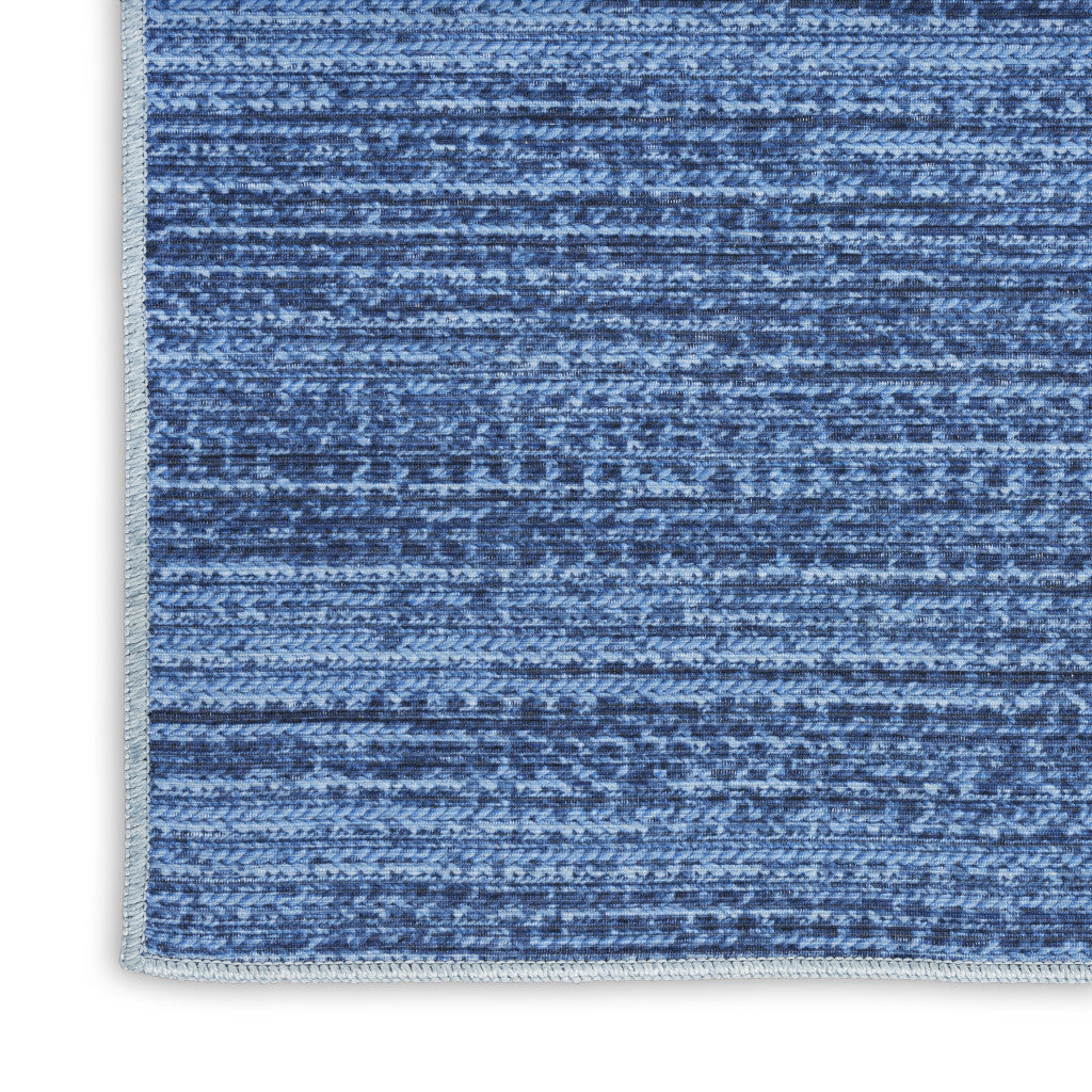 10' Runner Blue Abstract Power Loom Washable Non Skid Runner Rug