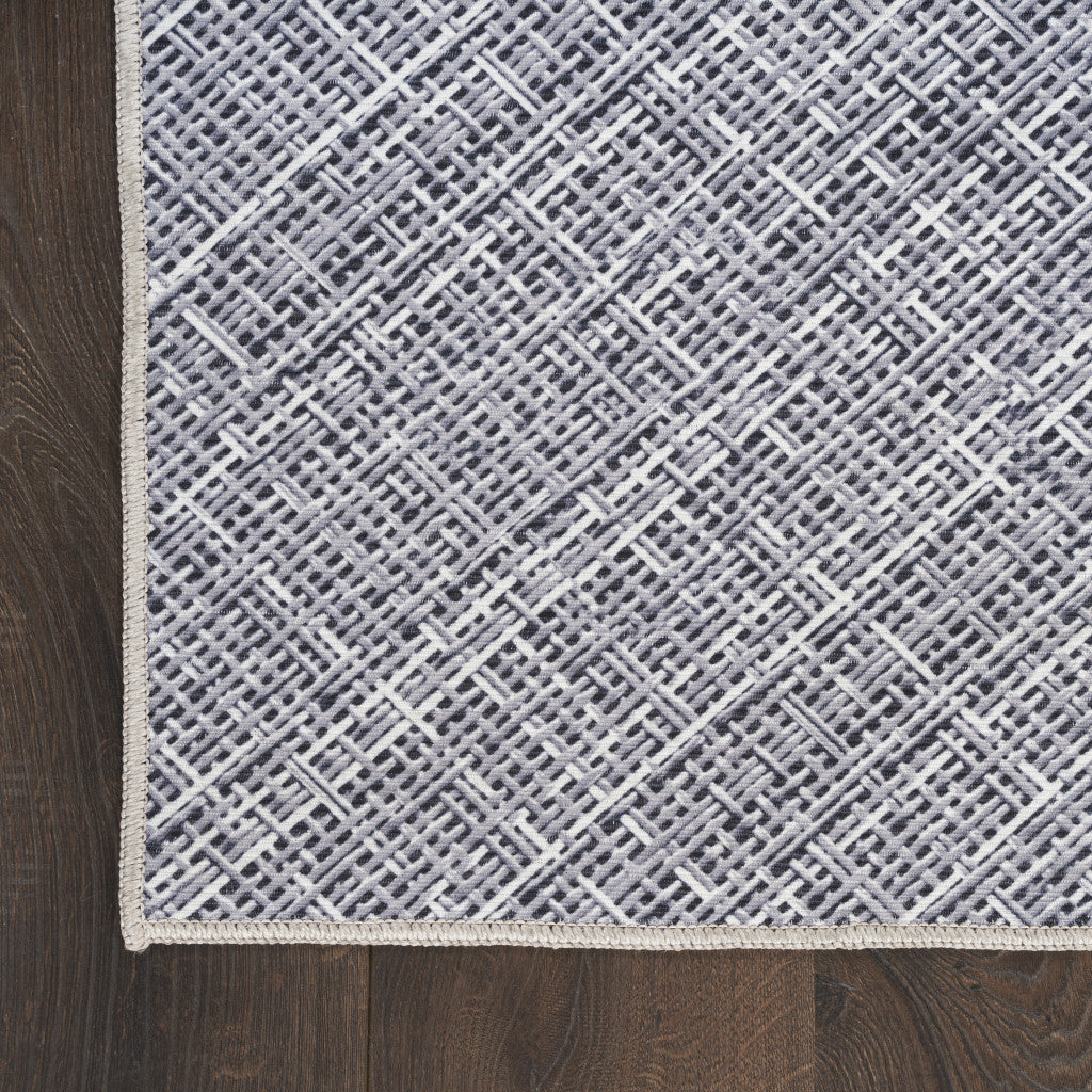 10' Runner Gray Abstract Power Loom Washable Non Skid Runner Rug