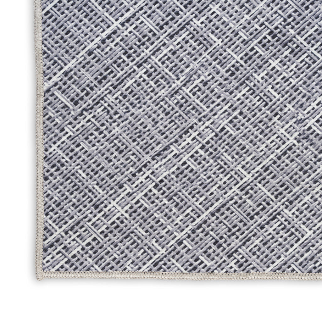 10' Runner Gray Abstract Power Loom Washable Non Skid Runner Rug