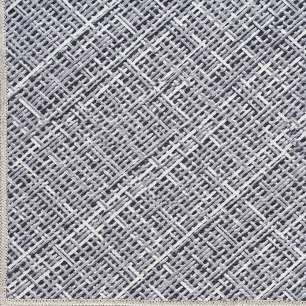 10' Runner Gray Abstract Power Loom Washable Non Skid Runner Rug