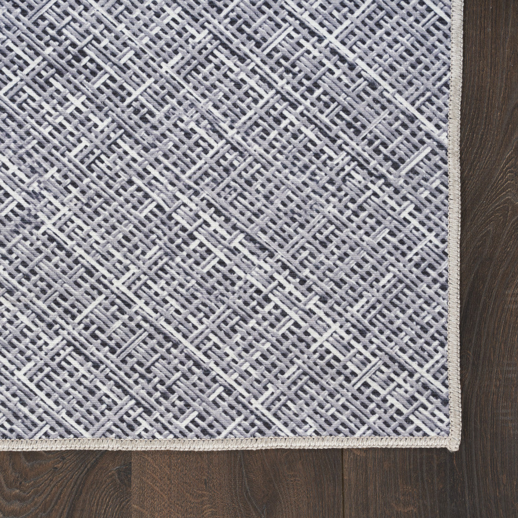 10' Runner Gray Abstract Power Loom Washable Non Skid Runner Rug