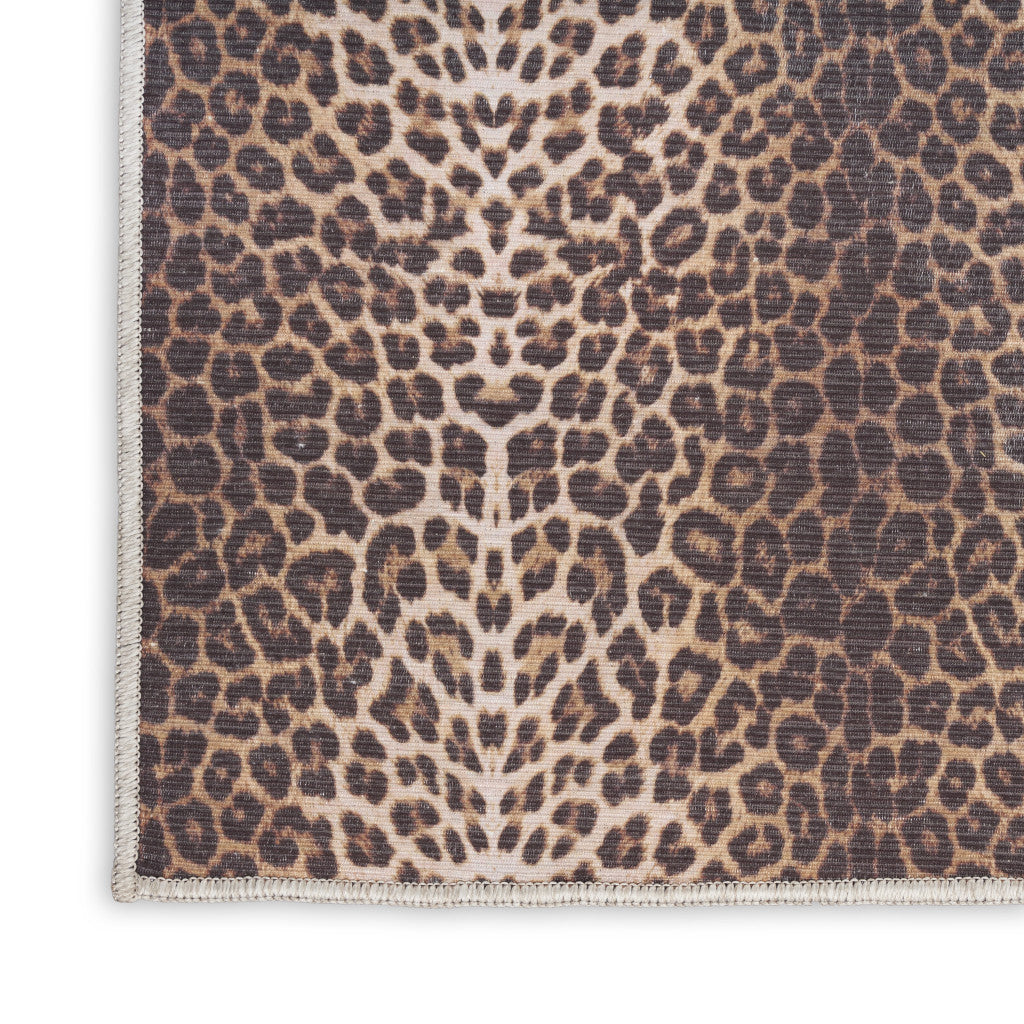 10' Runner Brown Leopard Print Power Loom Washable Non Skid Runner Rug