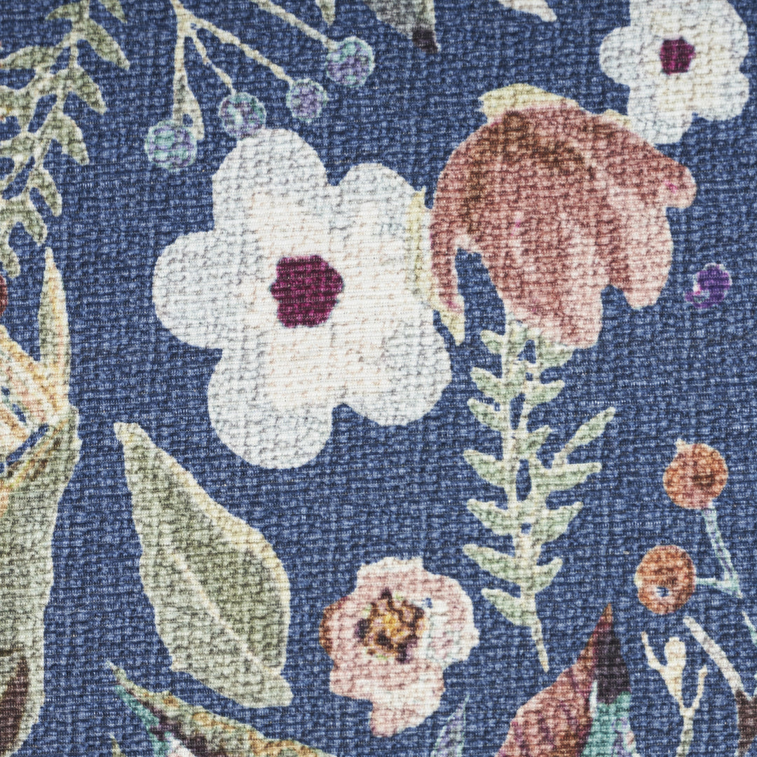 10' Runner Blue Floral Power Loom Washable Non Skid Runner Rug