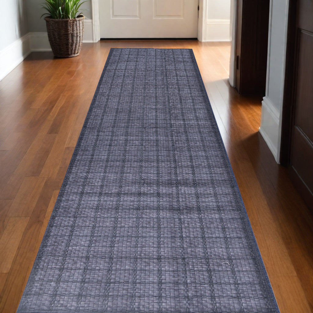 10' Runner Blue and Gray Geometric Power Loom Washable Non Skid Runner Rug