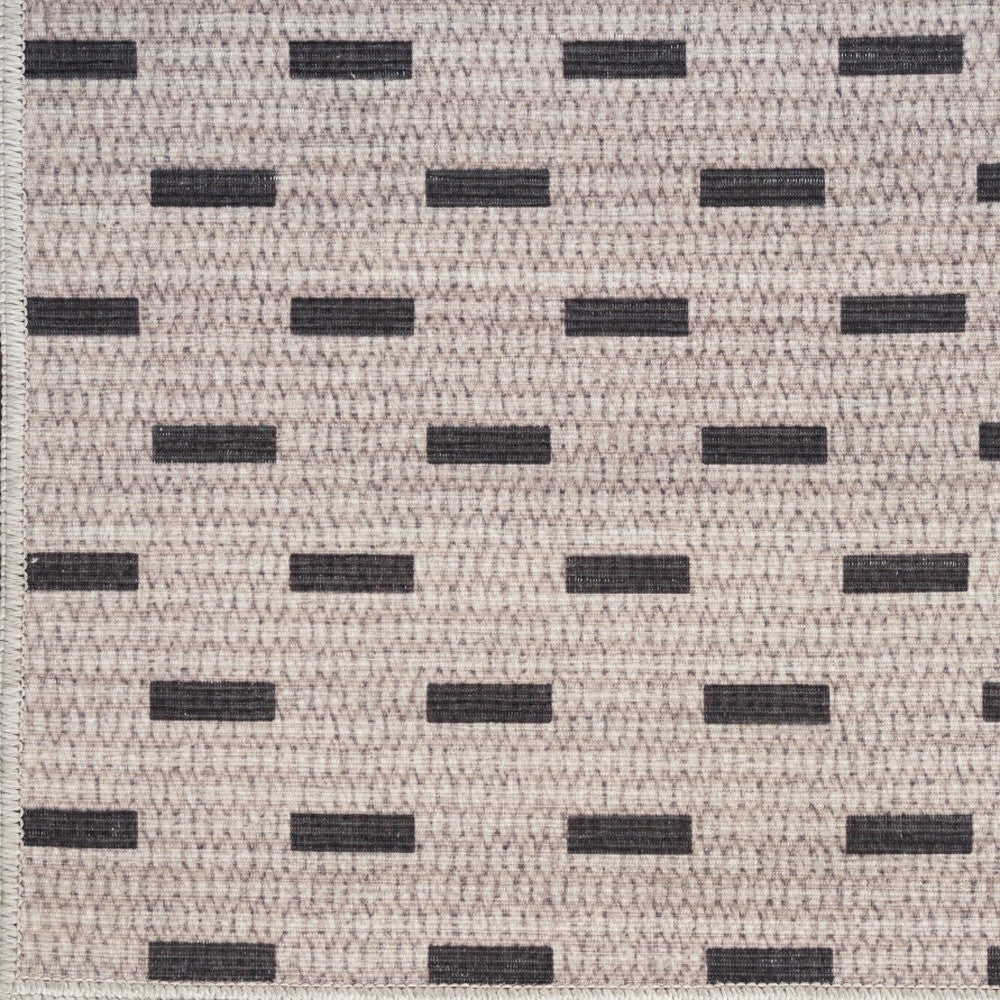 10' Runner Beige and Black Geometric Power Loom Washable Non Skid Runner Rug